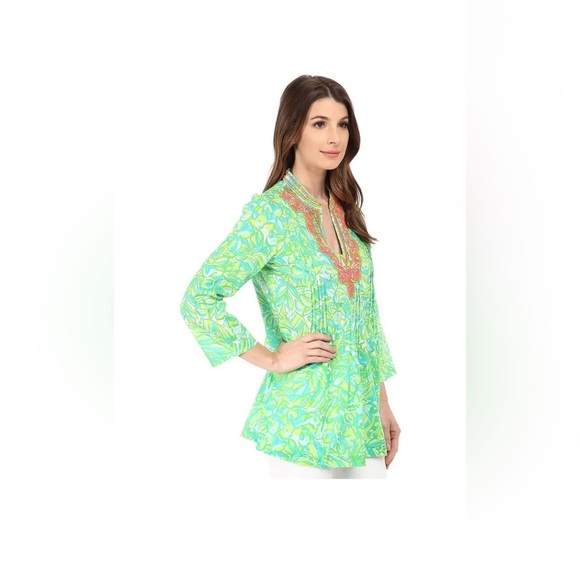 Lilly Pulitzer Sarasota Beaded Tunic Fresh Citrus Aqua Blue Lime Green size S - Picture 2 of 9